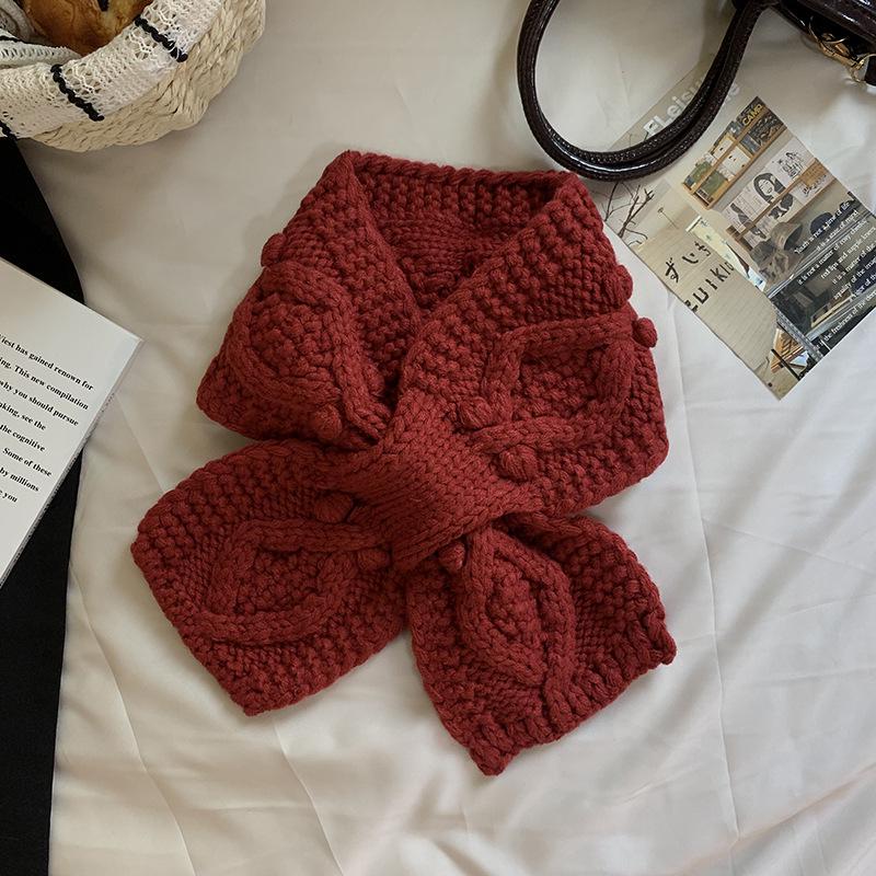 Retro 3D Textured Chunky Knit Scarf for Women - Korean Style Warm Autumn Winter Neck Guard 80-100cm красный