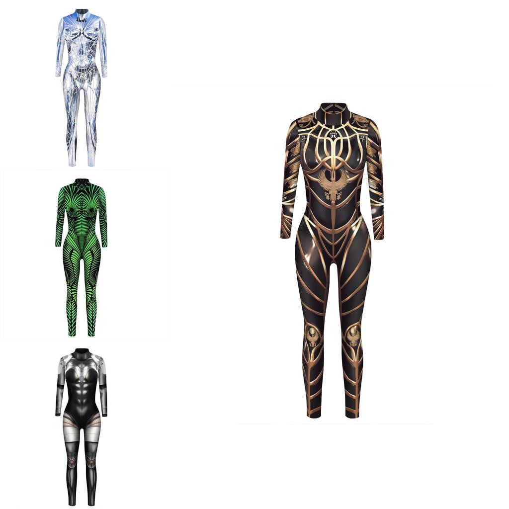 Goth Skull Cosplay Jumpsuit With Digital Print For Adults Halloween Costume