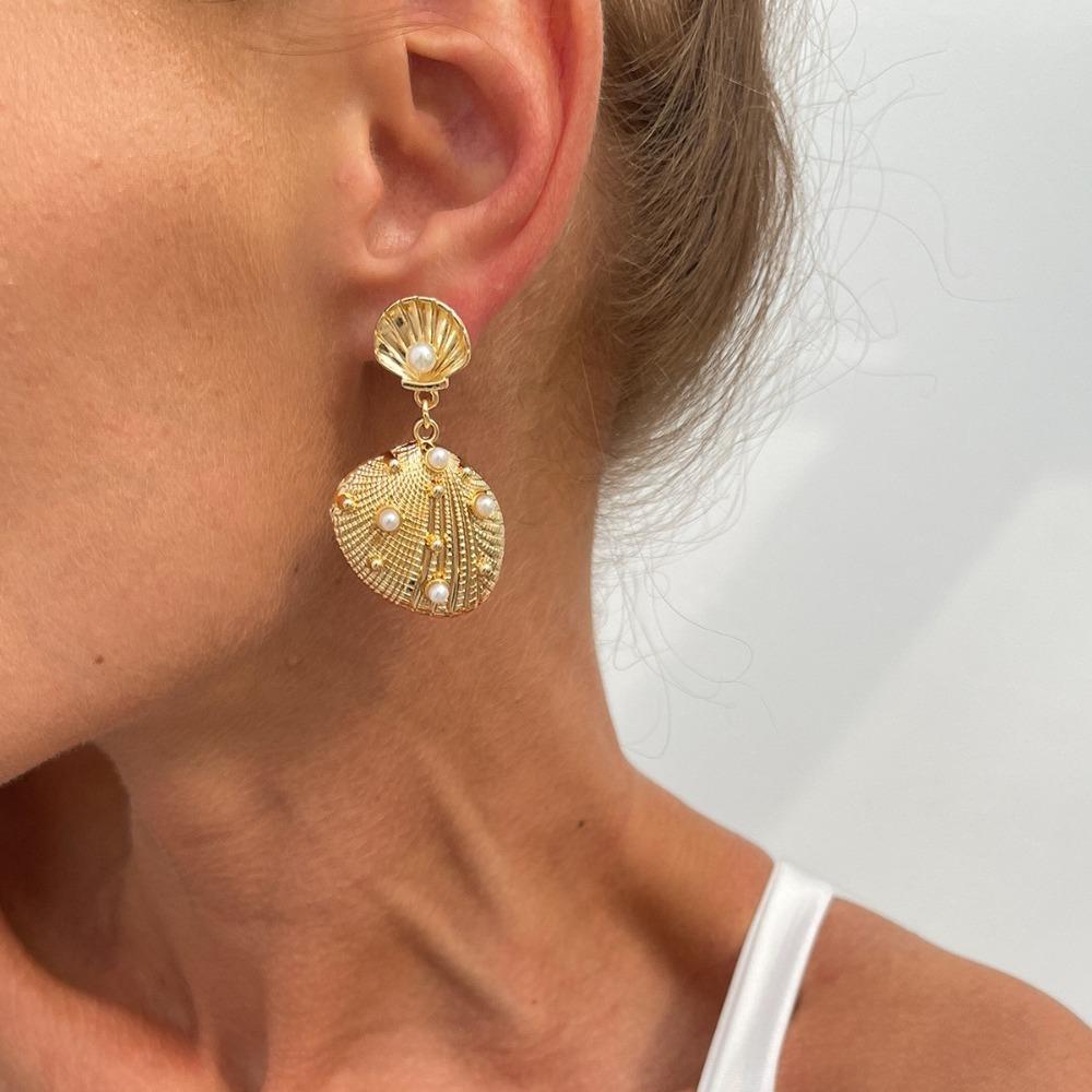 Conch Shell Drop Earrings Scallop Starfish Pendant Earrings Charms Starfish Stud Earrings  Vacation