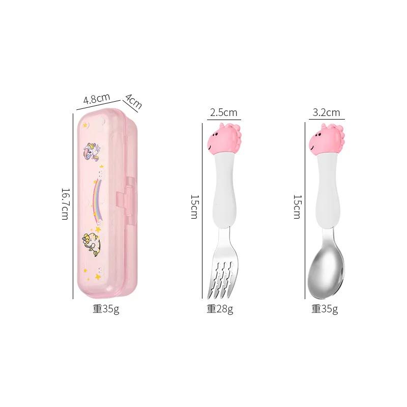Portable Dinosaur Baby Children's Tableware Cartoon 304 Stainless Steel Spoon Fork Learning Training Chopsticks Fork Spoon Set