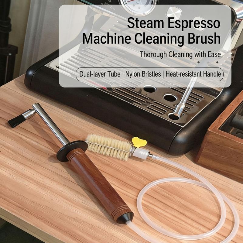 Heatproof Steam Cleaning Brush With Stainless Steel Rod And Wooden Handle For Espresso Machines