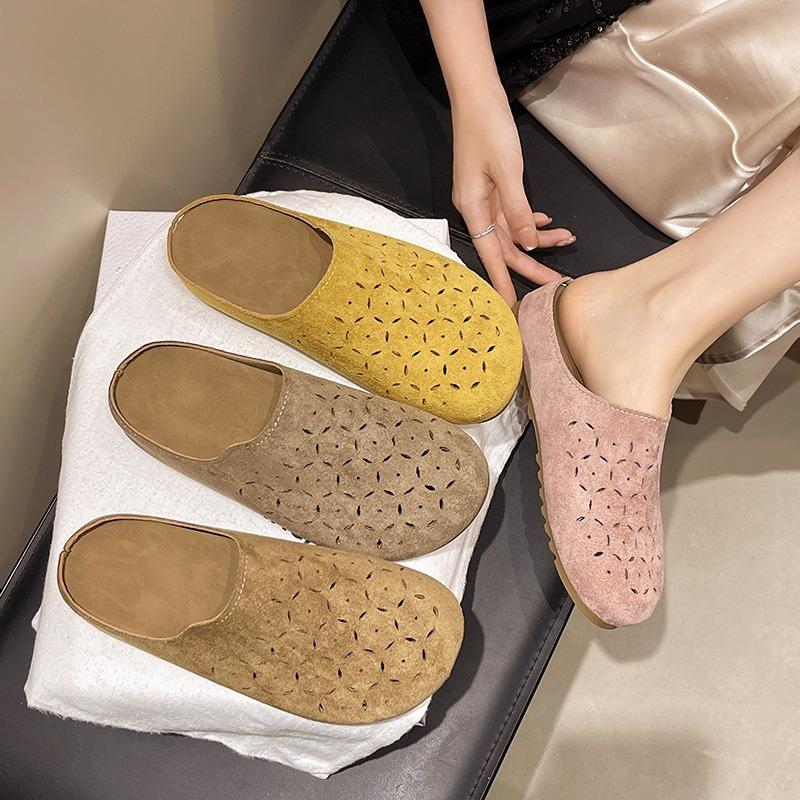New cowhide thick-soled bag head half slippers women's summer wear hollow hole shoes one foot sandals