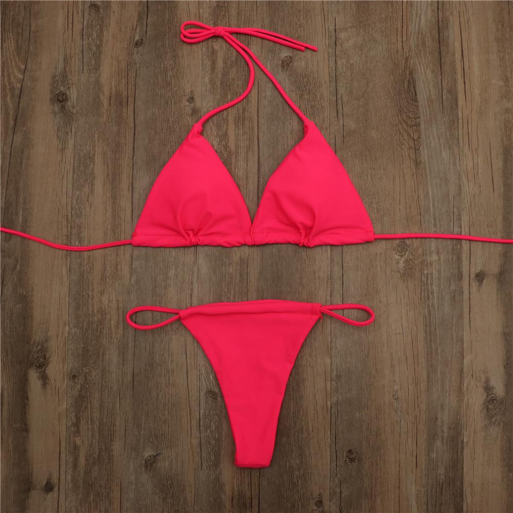 Solid Color European & American Three-Piece Bikini: Women's Sexy Bandage Split Swimsuit
