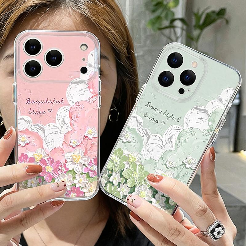 Oil Painting Flowers Phone Case For iPhone 17 Pro Max Coque iPhone 16 15 14 13 12 Pro Max 11 Clear TPU Silicone Soft Cover