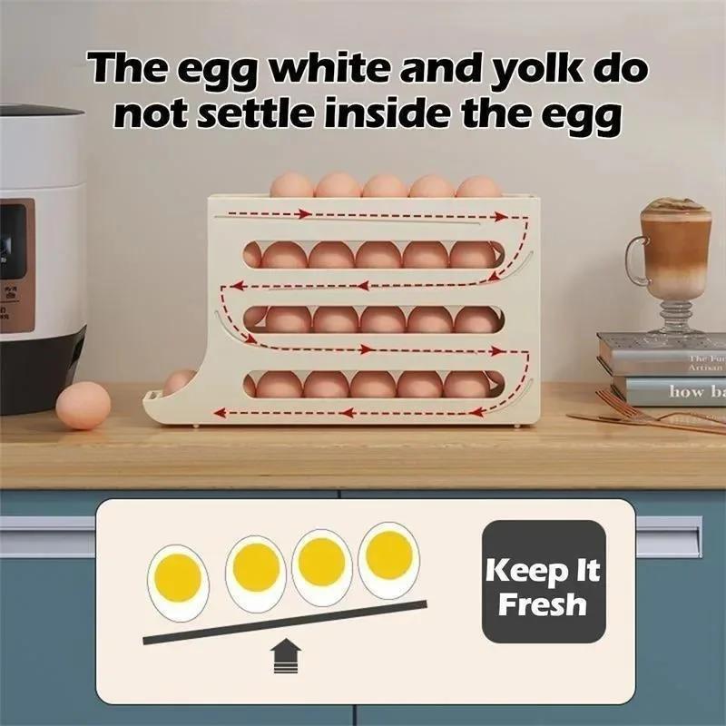 Refrigerator Eggs Storage Box Rolling Kitchen Container Eggs Rolling Rack Home Large Capacity Refrigerator Eggs Organizer Holder