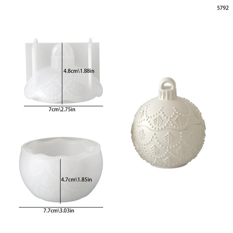 Round Candle Jar Silicone Mold Diy Christmas Ball Relief Storage Box Molds For Concrete Plaster Resin Crafts Home Xmas Decor