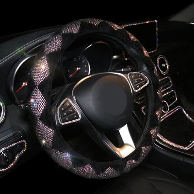 Anti-Slip Car-styling Colorful Rhinestone Covered 38cm Plush Car Steering Wheel Covers Universal