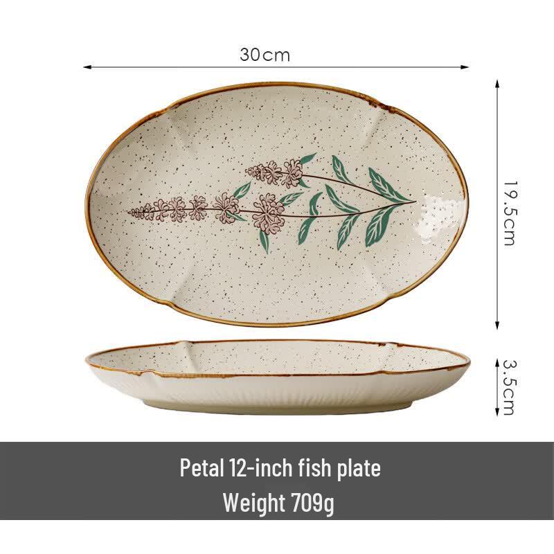 Vintage Underglaze Petal Ceramic Serving Plate