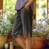 Women's Fashion Solid Color Loose Pocket Elastic Waist Cotton Linen Casual Five Pants