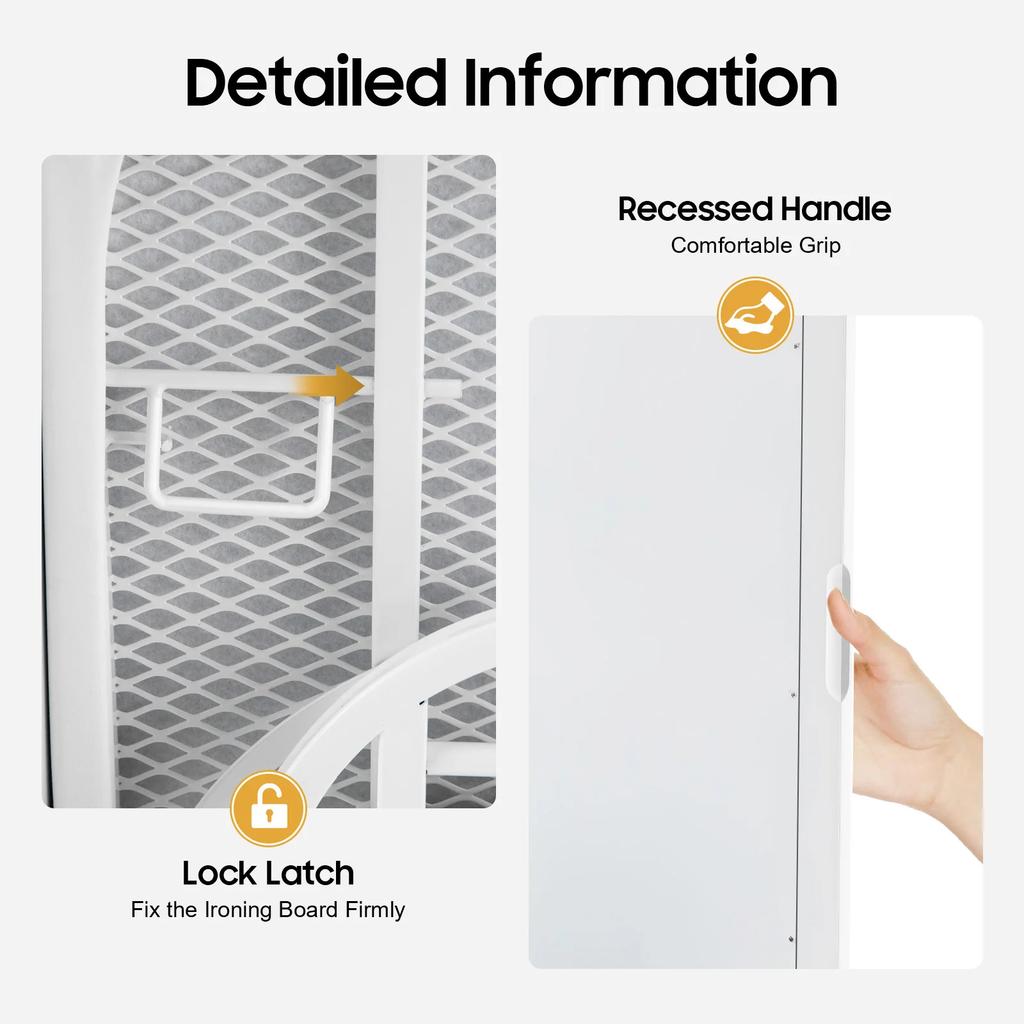 Wall Mount Ironing Board Cabinet with Mirror 180° Swivel Foldable Ironing Board w/ Storage for Home, Apartment and Small Spaces