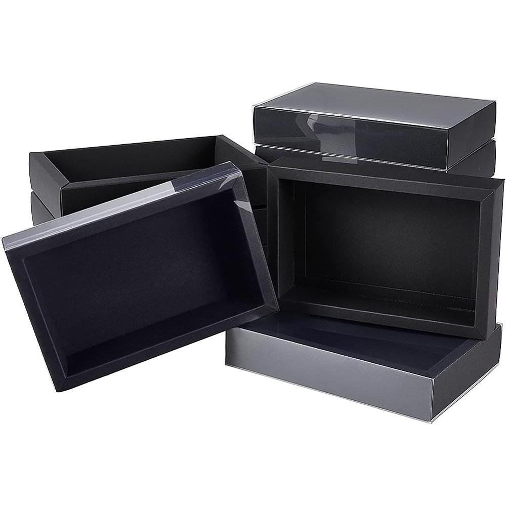 12sets Drawer Kraft Paper Box Festival Gift Wrapping Boxes Gift Packaging Boxes for Jewelry Wedding Party with PVC Plastic Windows Black