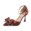 Fashion 2024 Spring Summer Autumn New Pointed High Heels Thin Heels Shallow Mouth One Line Buckle Hollow Satin Bow Tie Women's Shoes