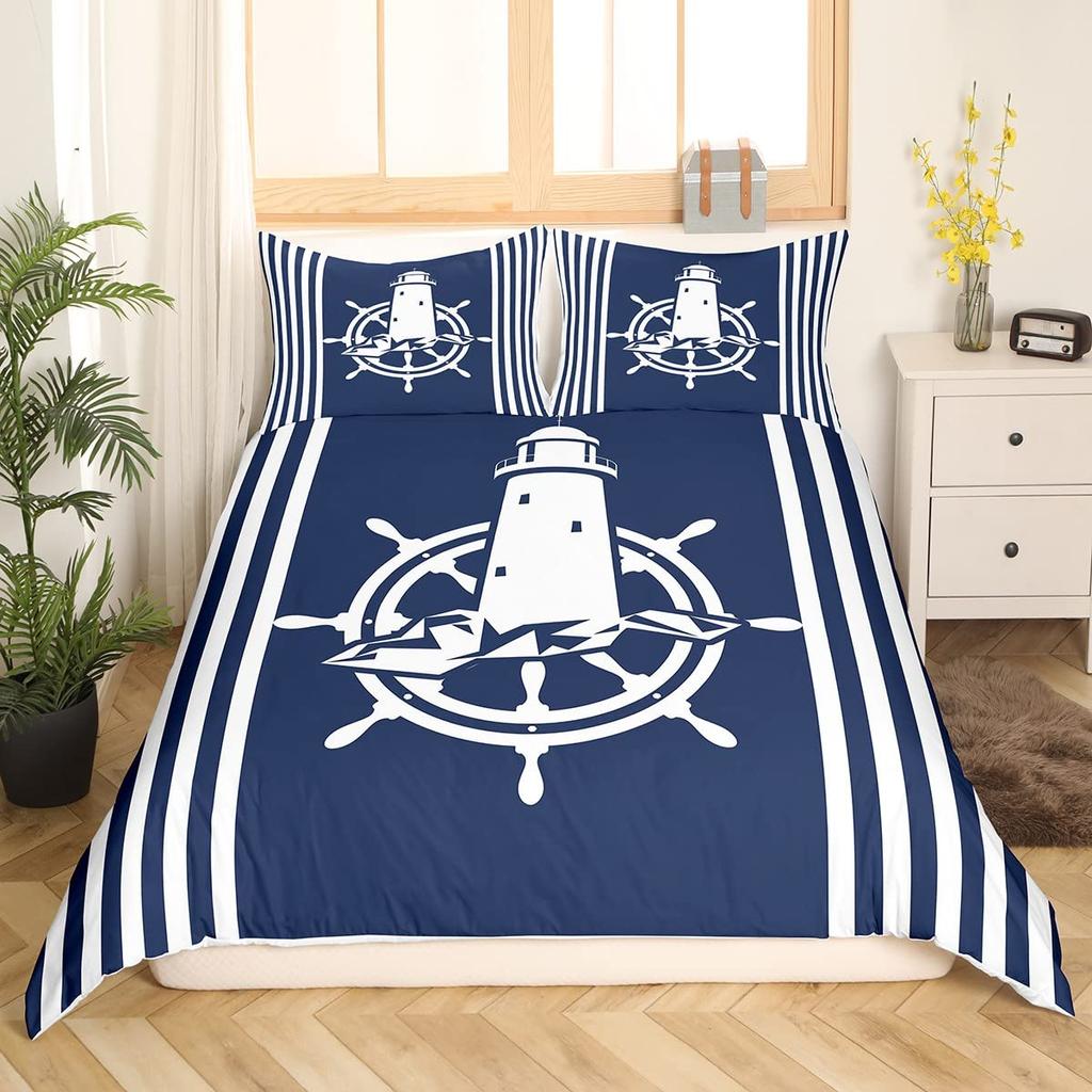 Nautical Sailboat King Queen Duvet Cover Coastal Sailing Boat Bedding Set Sea Adventure Comforter Cover Polyester Quilt Cover