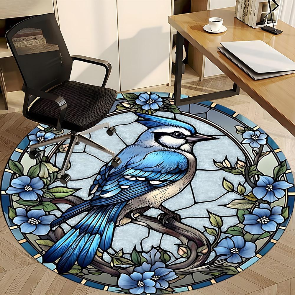 1 Stück Buntglasvogel Büro Runder Teppich, Unter Bürostühlen Schlafzimmer Wohnzimmer Heimdekoration, Raumdeko