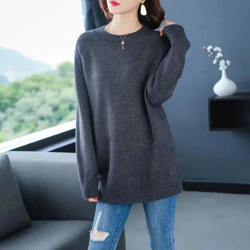 Mid-length Plus Size Sweater Women's Autumn and Winter Loose Solid Color Inner Pullover Bottoming Sweater