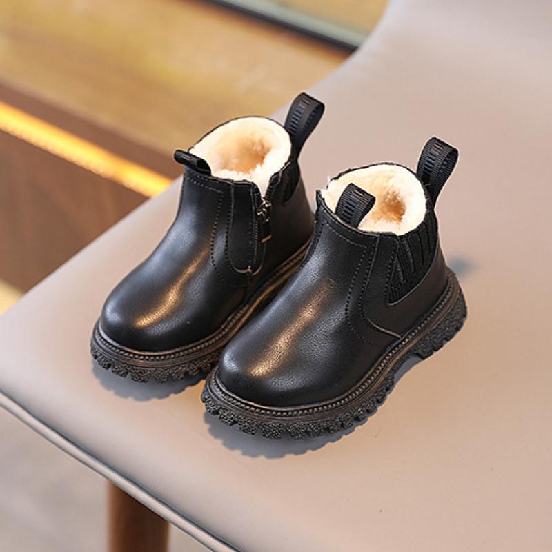 Bottes courtes chaudes en coton épais et velours pour enfants, automne et hiver, style britannique, pour garçons et filles