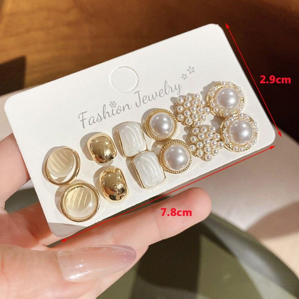 Round Square Stud Earrings Small Imitation Pearl Earrings  for Women Daily Jewelry Sets