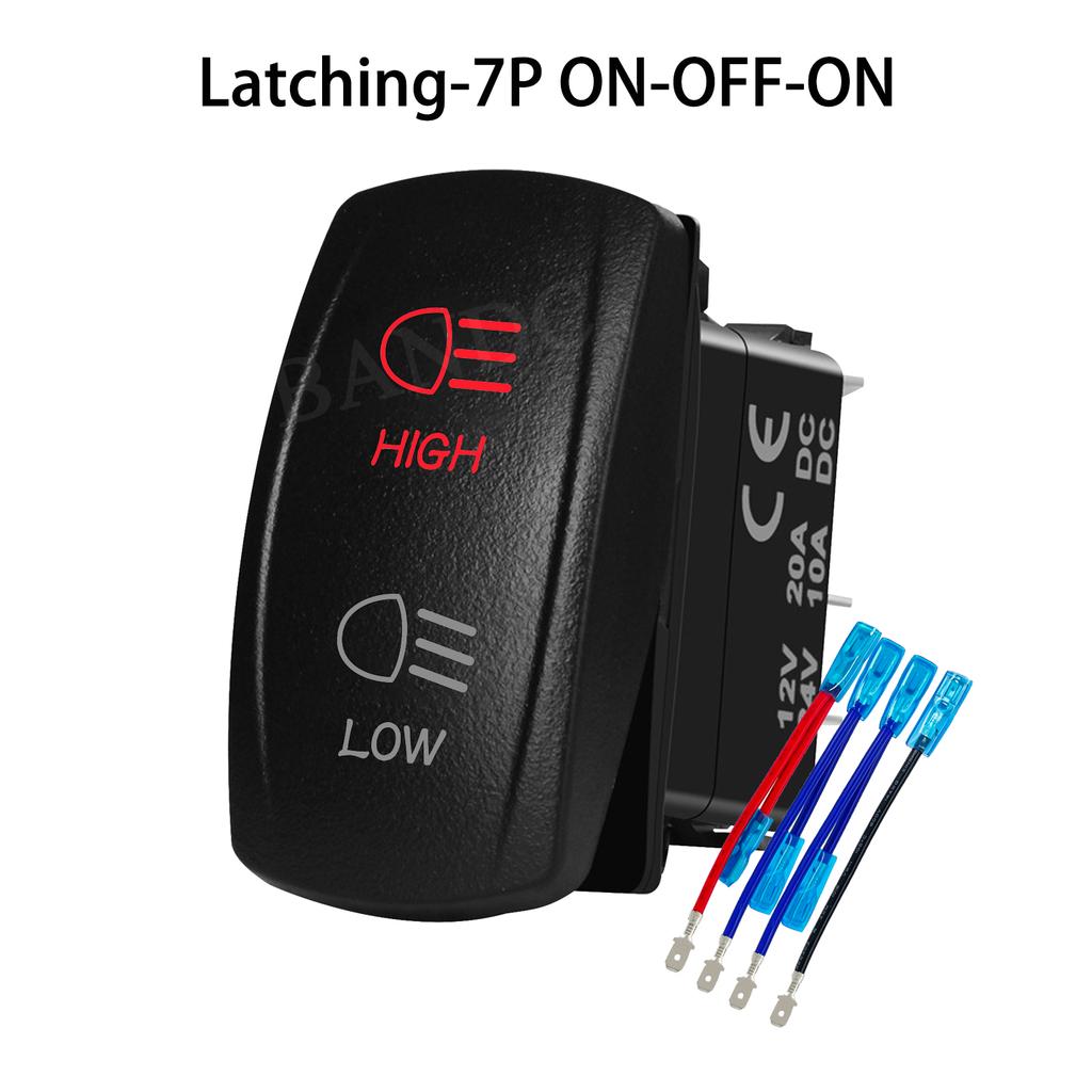 Headlights Rocker Switch 6 Pin ON-ON-OFF / 7Pin ON-OFF-ON High Low Beam Rocker Switch with Wires for Car UTV Truck RV Trailer
