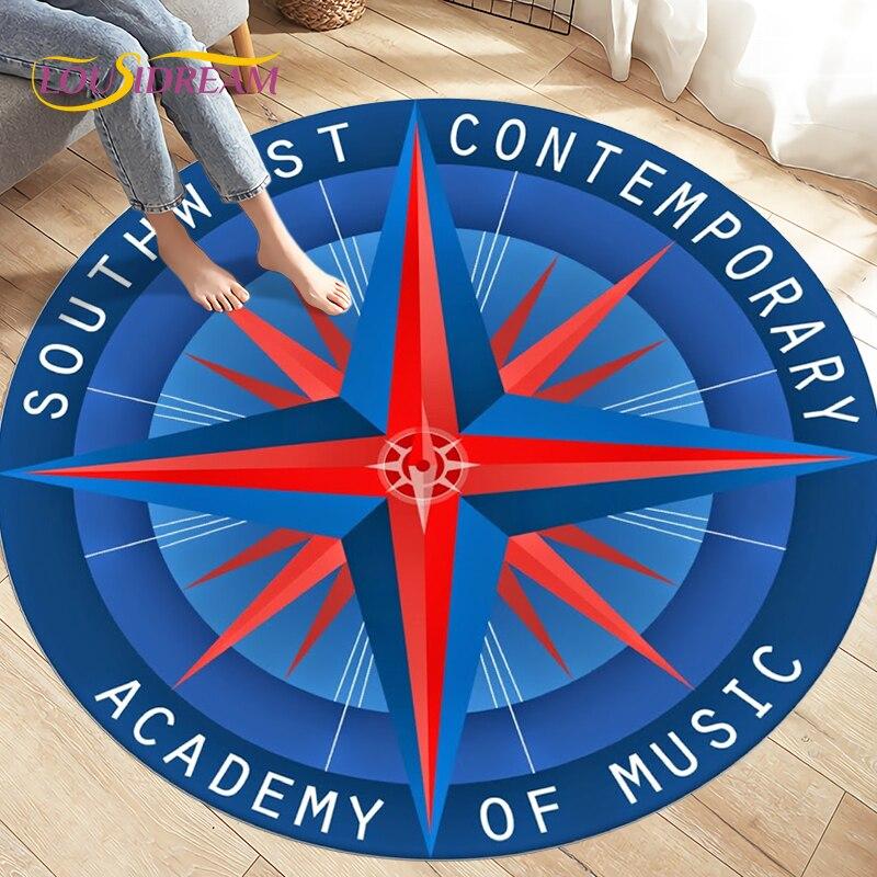 Compass Round Area Rug,Retro British Navy New World Discovery Rug,Carpets for Living Room Bedroom,Kids Play Non-slip Floor Mats