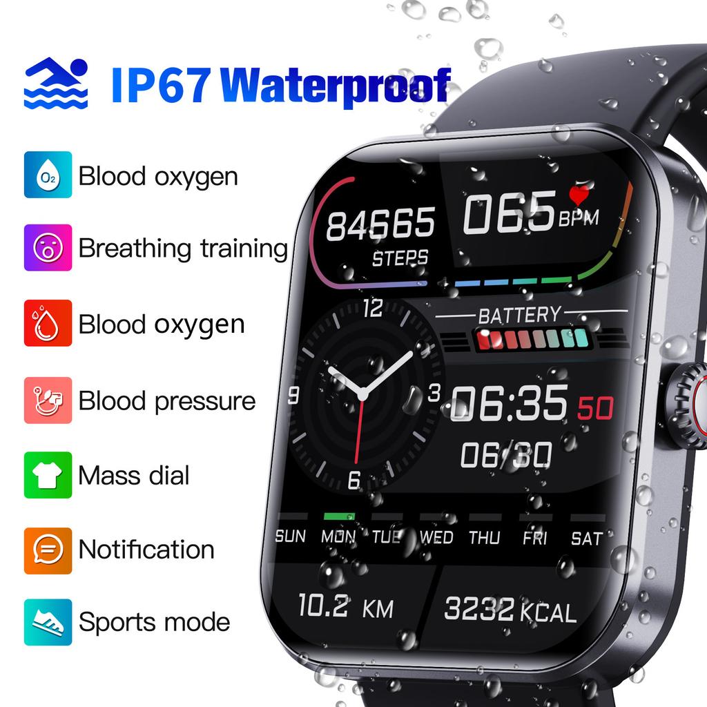 Smart Watch 1.91 High Definition IPS Large Screen Waterproof Heart Rate Blood Pressure Smart Watch
