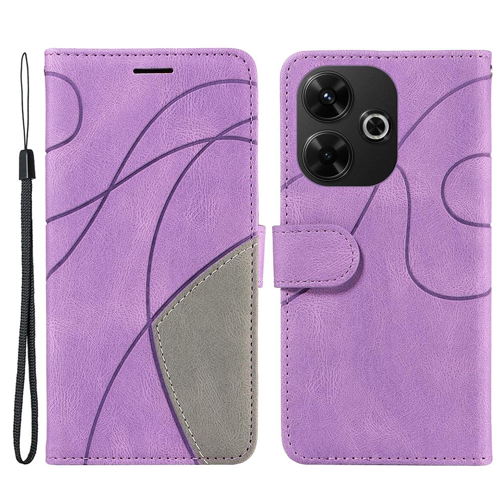 

For Xiaomi Redmi 13 5G/13 4G Leather Case Wallet Stand Color Splicing Phone Cover Light Purple