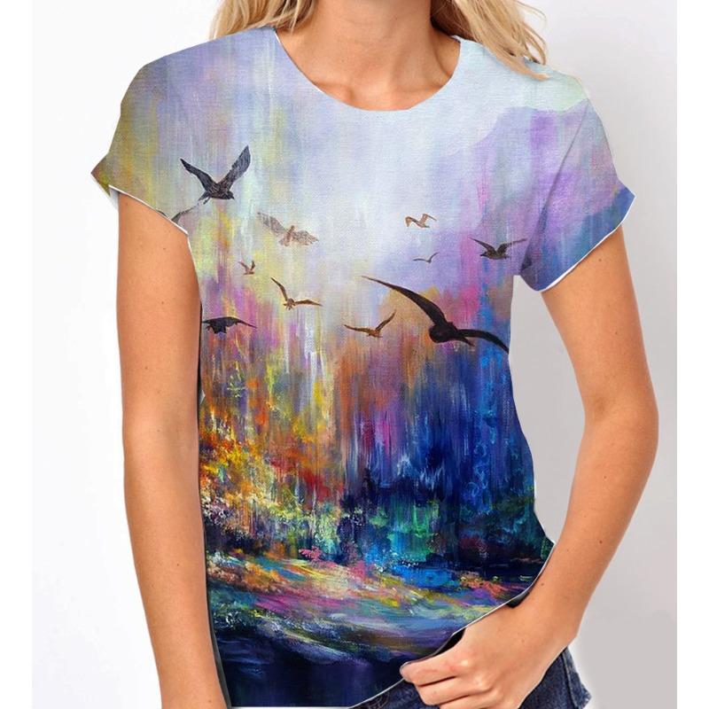 Summer Round Neck 3D Animal Print Top Fashionable Casual Short Sleeved Women's T-shirts