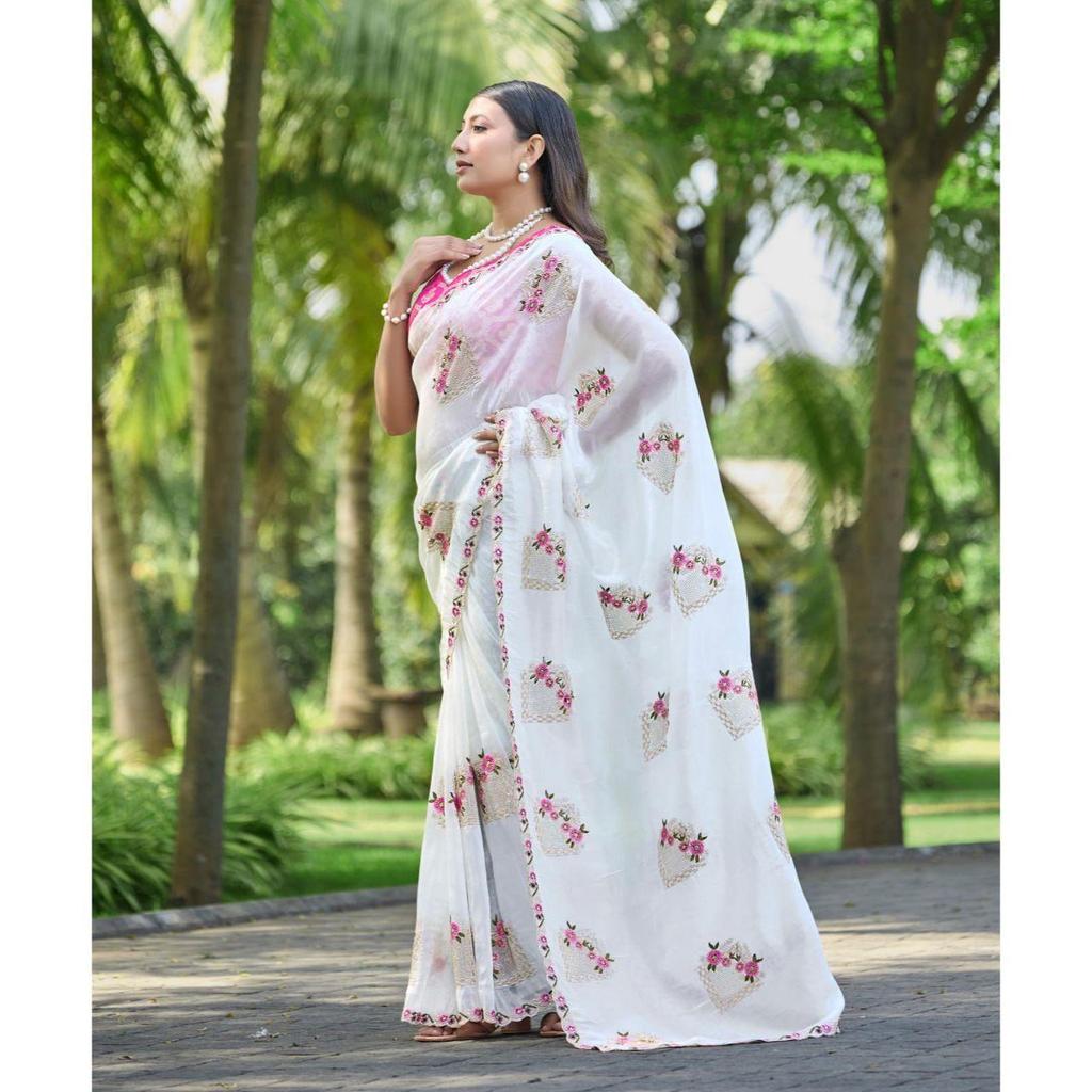Beautiful Floral Embroidery all Over The Saree