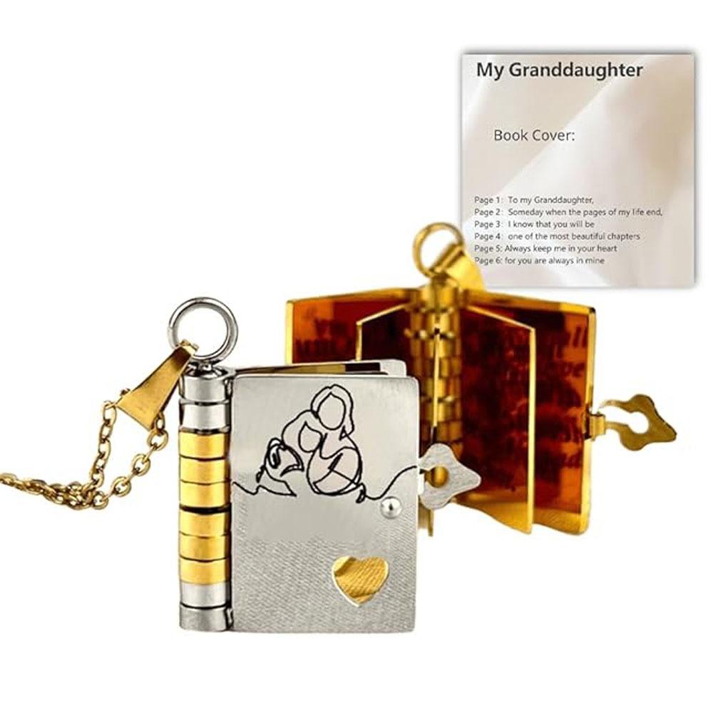 Openable Book Necklace Stainless Steel Gold Color Message Mini Book Pendant Necklace with Pages of Engraved Information