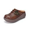 Summer Hollow Retro Soft Leather Half Slippers Women's 2025 Summer New Thick-soled Flower Outer Wear Bag Head Hole Slippers