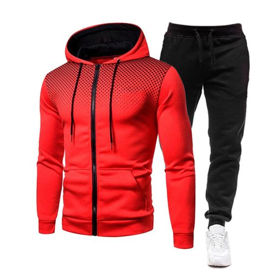 2Pcs/Set Men Sports Suit Drawstring Hooded Long Sleeve Tops Elastic Waist Trousers
