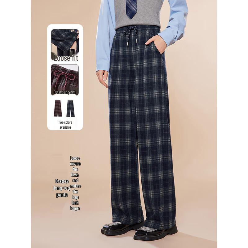 IEF Korean Style Retro Plaid Loose Lounge Pants