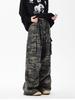 Unisex Tarnfarbene Weitbeinige Jeans mit Mehreren Taschen und Plisseé-Design