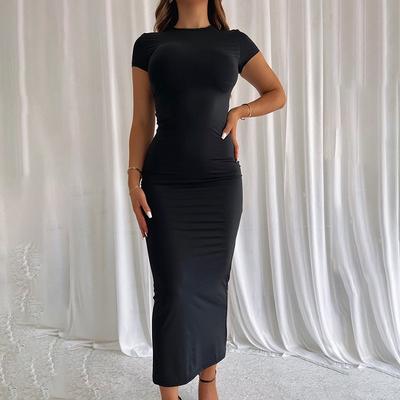 Nieuwe Zomerse Bodycon Jurk met Korte Mouwen, Ronde Hals, Effen Kleur, Elegante Mode, Casual Feestjurken, Sexy Slim Fit Kleding