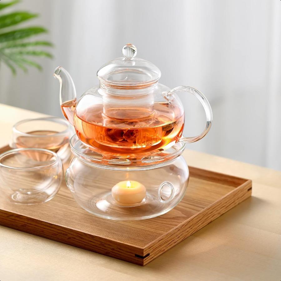 Glass Teapot Stovetop SafeClear Teapot with Removable Infuser 20.3 Oz Loose Leaf and Blooming Tea Maker