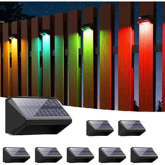 RGBCW Solar Fence Lights Outdoor: Color Changing Deck Stairs Lights IP65 Waterproof - 6 Pack Step Light for Patio Yard Garden Pathway