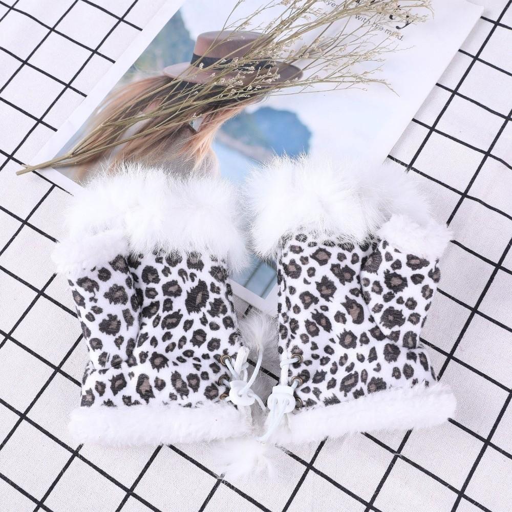 Thicken Warm Fingerless Mittens Suede Wrist Warmers Y2K Leopard Print Gloves  Women