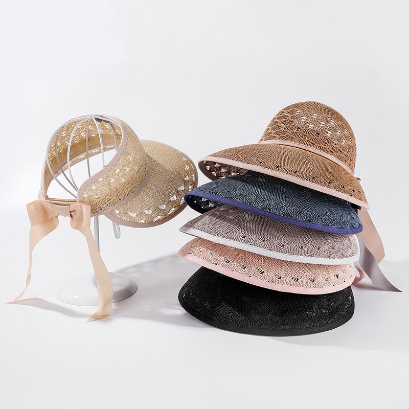 Versatile Hat Style Straw Woven Solid Color Hollow Womens Sun Hatscaps