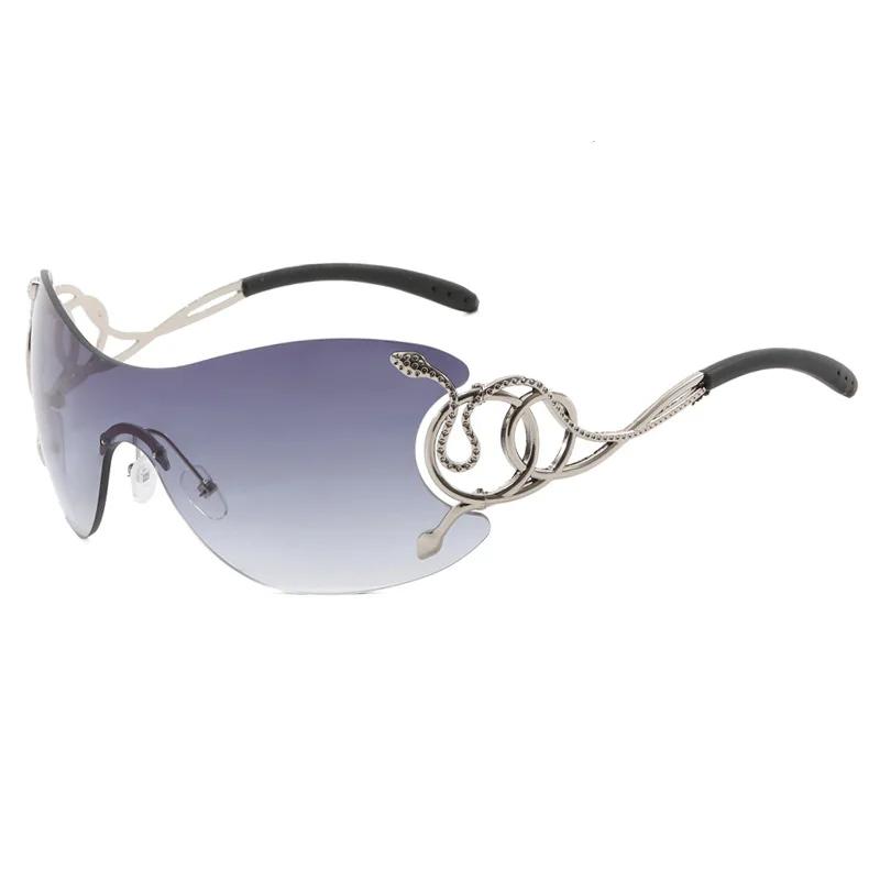 

2026 Y2K Snake Sunglasses Women Rimless Cut Edge Oversized Sun Glasses UV400 Fashion Trendy Hot Girl Shades One Piece Design