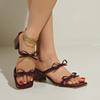Modische weinrote High Heel Sandalen für Damen, eckige Zehenpartie, Schleifendekor, Sommer-Outdoor-Slipper für Damen, dünne Absätze, Party-Hochzeitsschuhe