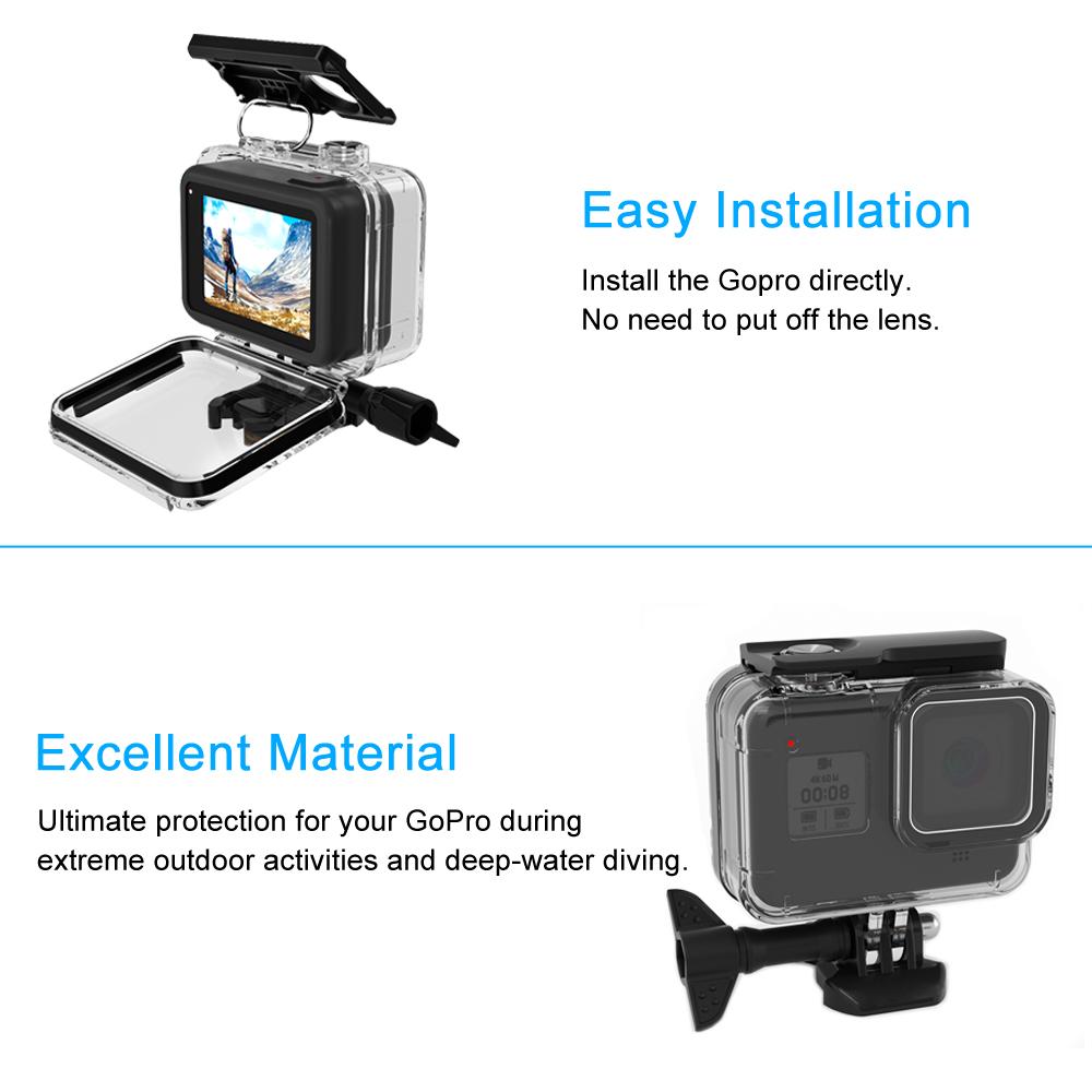 Boîtier étanche 60m pour GoPro Hero 8 Black Boîtier de plongée sous-marine Protection Couvercle de plongée Support pour accessoires de caméra Go Pro 8