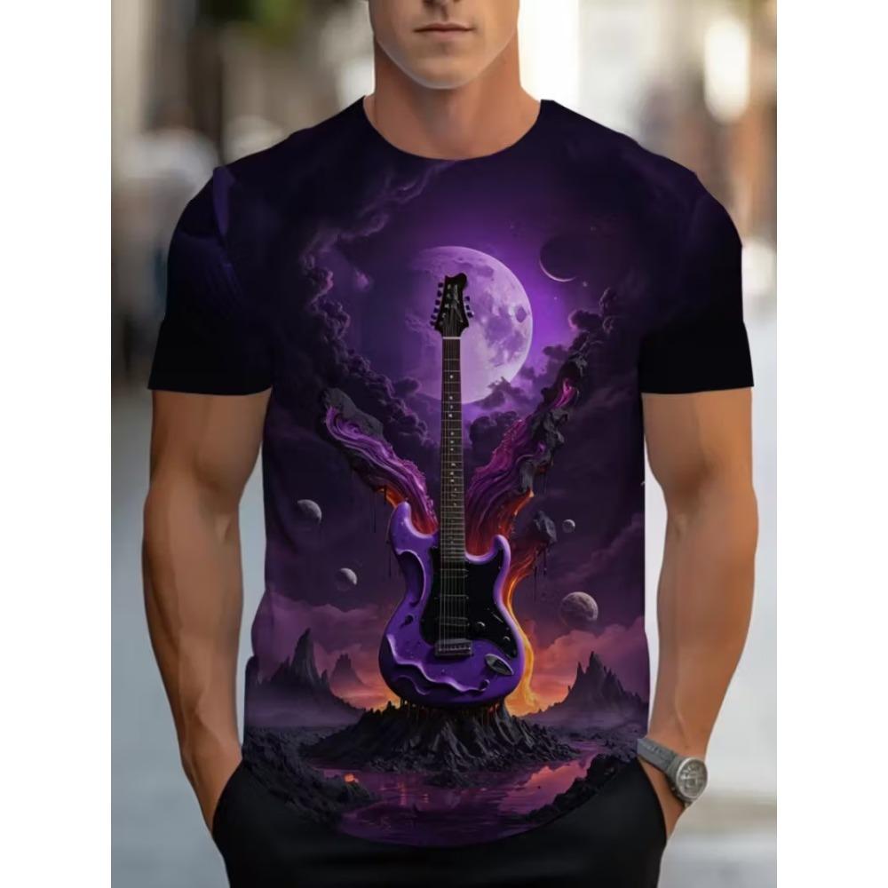 

Fashion Design Guitar 3D Print Short Sleeve Tee 2025 Breathable Men s T-shirt Top Plus Size Loose Crew Neck T Shirts For Men S
