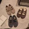 Shoes heightened round head double buckle belt Birkenstock woolen Mary Jane woolen single shoes