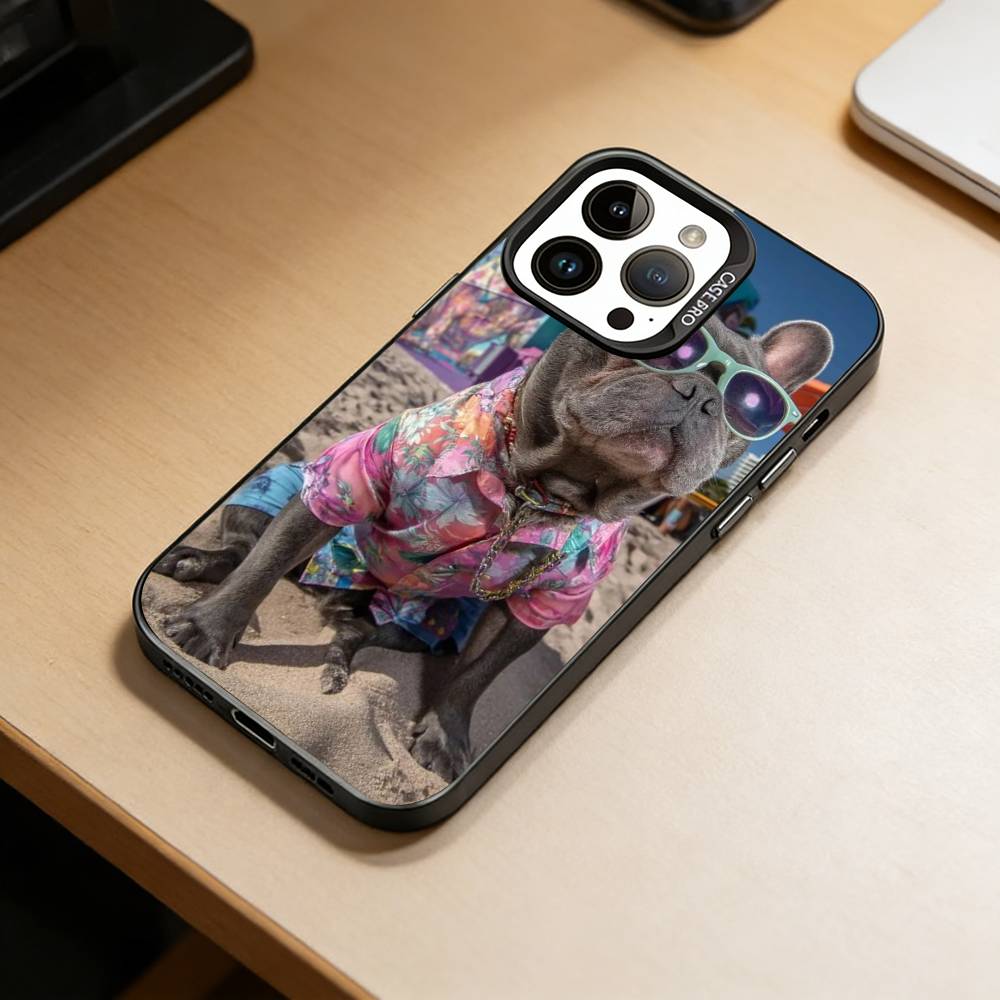 French Bulldog Dog-DG Phone Case For iPhone 17,16,15,14,13,12,11 Plus,Pro Max,XS,Colored Silver Plated Inside Cover