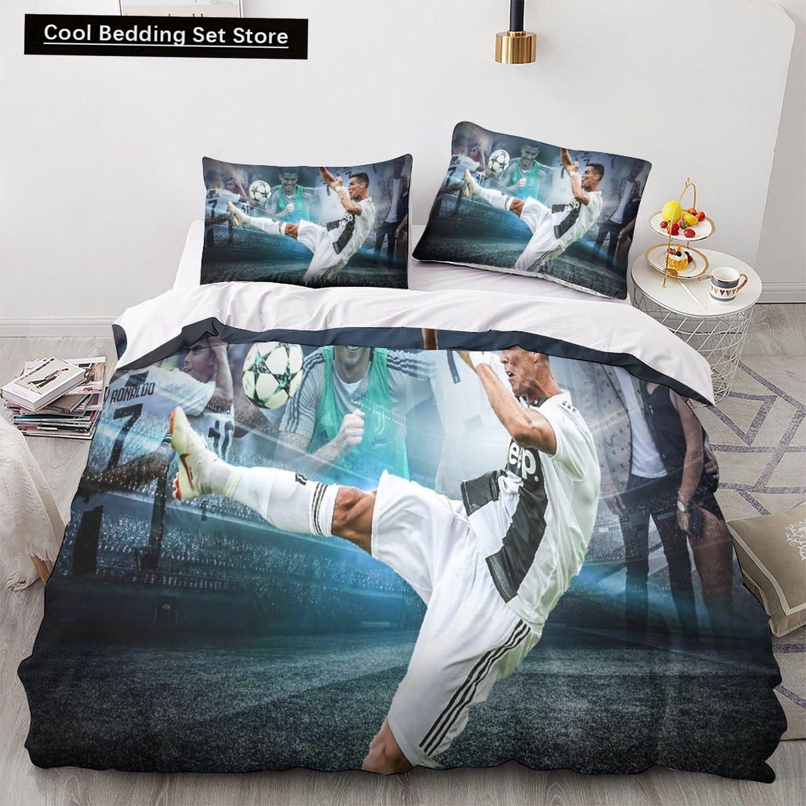 

2/3 Pcs Duvet Cover Set Ronaldo Idol Football Star 3D Printed Quilt Cover for Teens Kids Boys Girls Soft Bed Cover with Zipper EU Single(135*200cm)3pcs