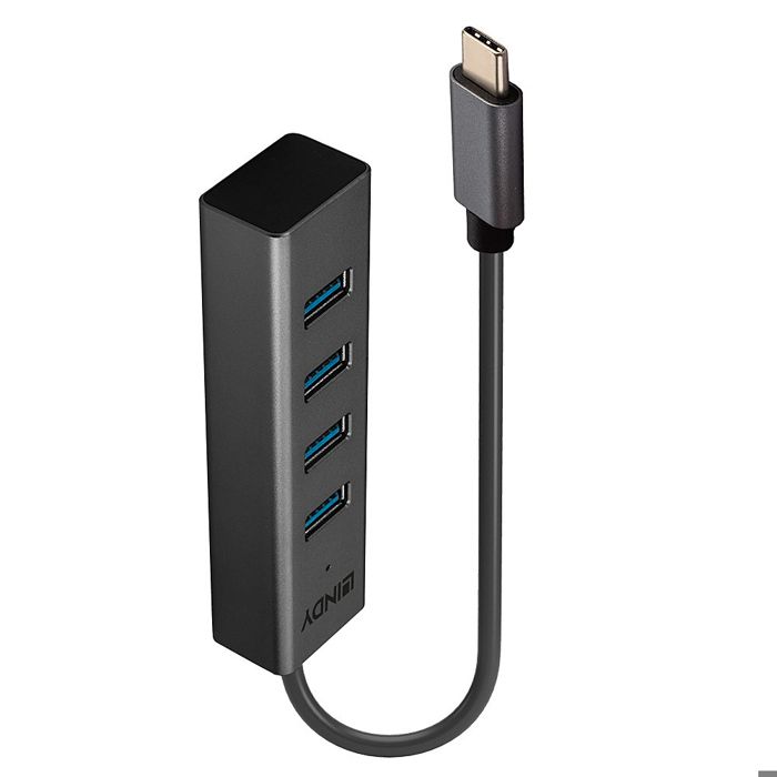 HUB USB - LINDY - 4 Ports - USB 3.2 Type C - Compatible Thunderbolt 3 - Noir