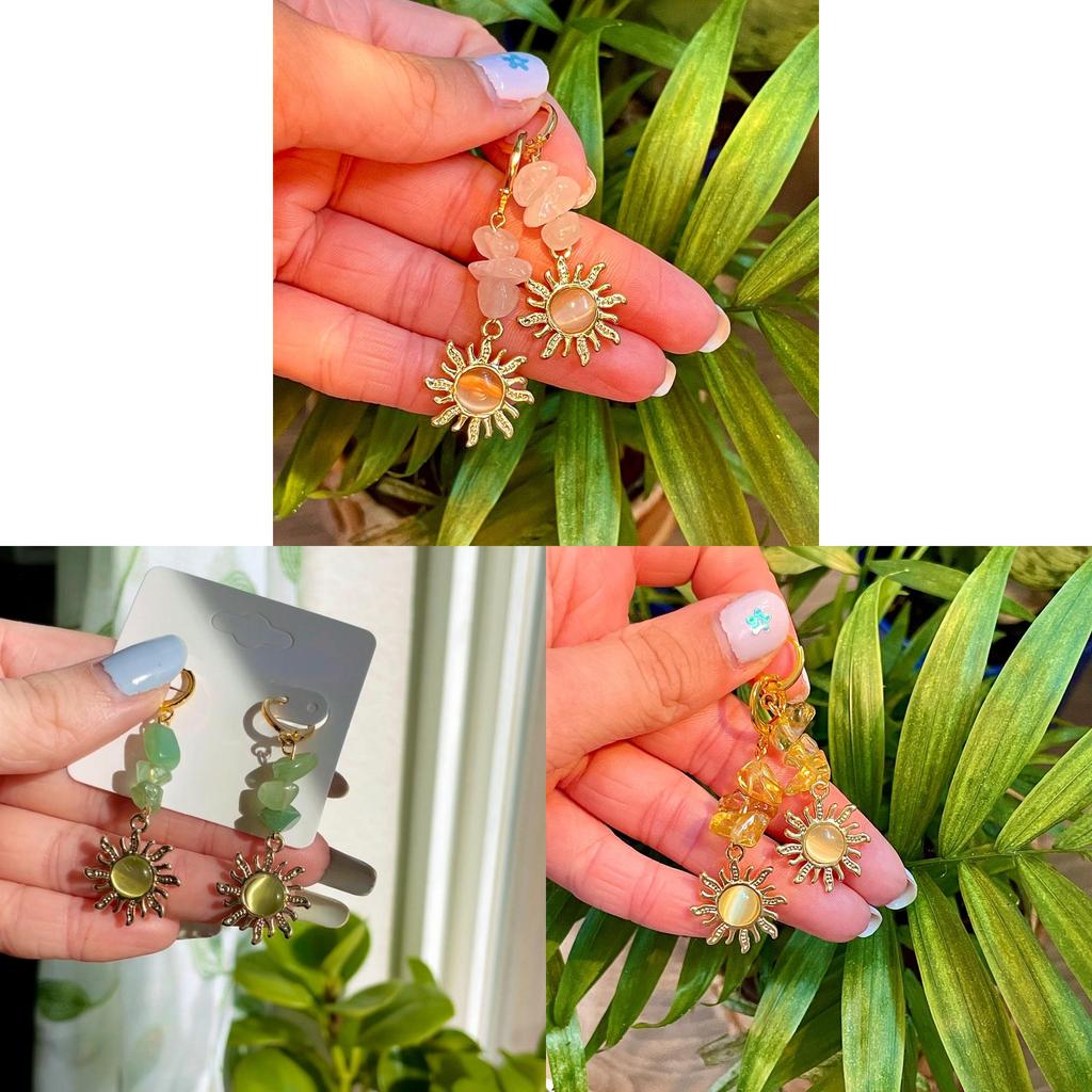 Bohemian Goldplated Quartz Sun Earrings For Women Summer Accessories