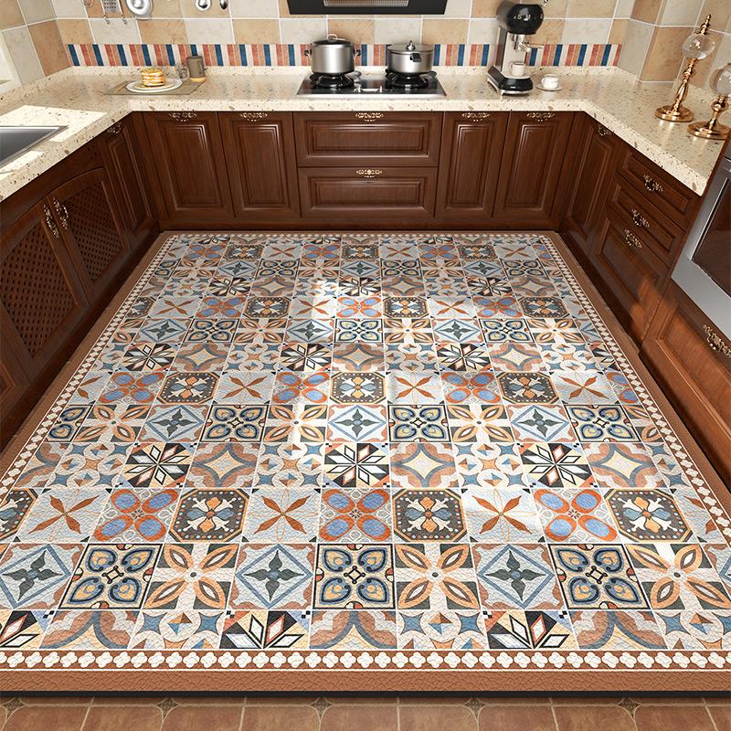 Carpet for Kitchen Pvc Floor Mat Large Size Waterproof Non-slip Carpets Leather Anti-fatigue Foot Mats Retro Home Decoration Rug