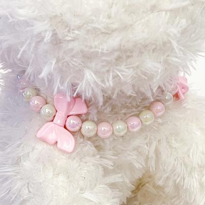 Pet Necklace Collar for Dog Cat Adjustable Pink Bow Jewelry Female Puppy Collar