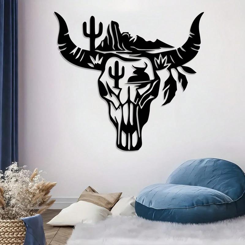 Metal Cactus Wall Sculpture Abstract Statue Black White Modern Art Decor Living Room Porch