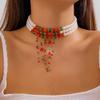 Christmas Necklace Personalized Round Beads Multi-Layer Choker Retro Gothic Fringed Imitation Pearl Collar